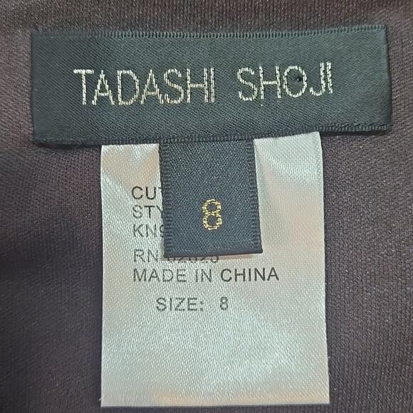 Tadashi Shoji Maxi Gown Pleated Ruched Jewel Front Brown Size 8 - Picture 4 of 11